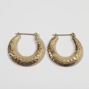 JCM Jacmel Mauritius 14k Yellow Gold Diamond Cut Puffy Hoop Earrings